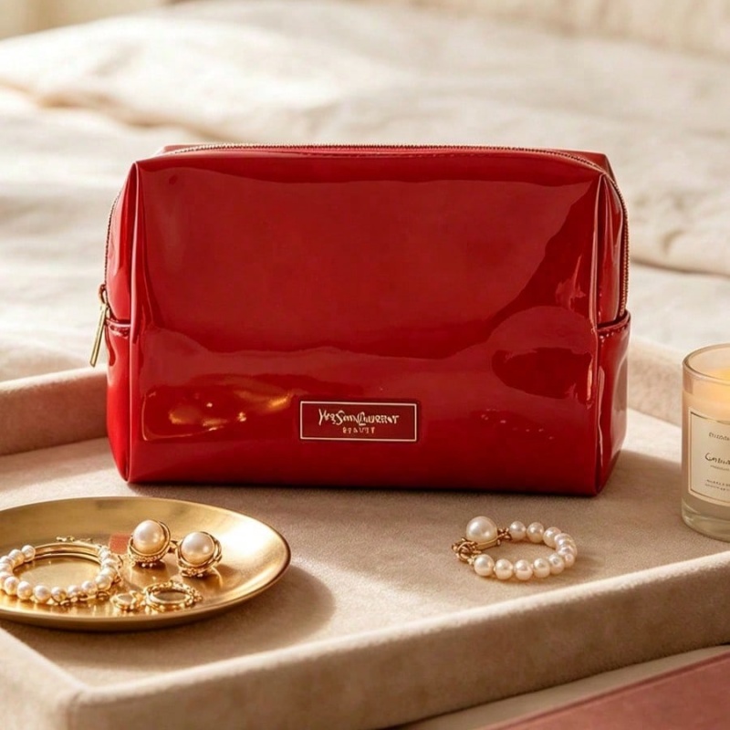 YSL BEAUTE Red Faux Leather Ma - đánh giá và giá Luxury Bags With Zipper
