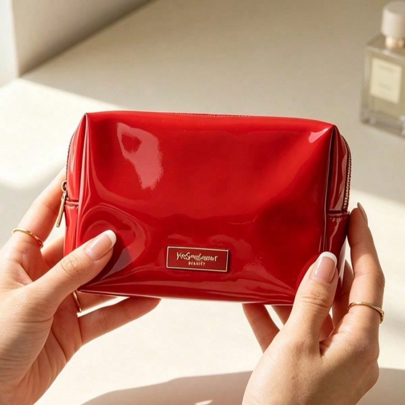 YSL BEAUTE Red Faux Leather Ma - đánh giá và giá Luxury Bags With Zipper